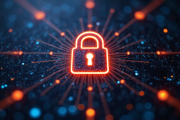 Digital lock icon with glowing circuits, representing robust data security and privacy.