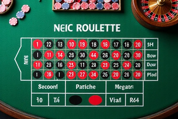 American Roulette table layout with chips