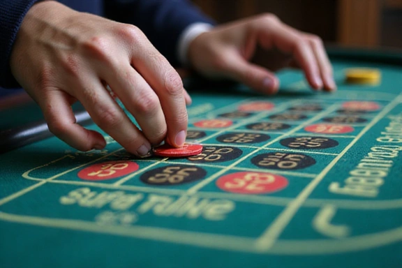Person strategizing at a roulette table
