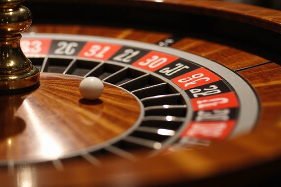 Roulette wheel close-up with ball