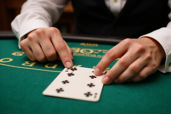 Baccarat dealer dealing cards