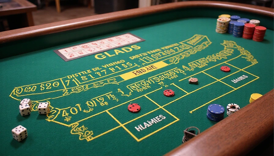 Craps table with dice and chips