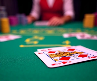 Blackjack table with cards and chips