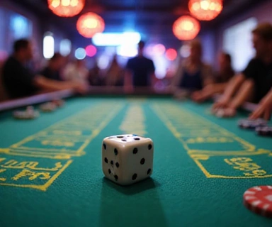 Craps table with dice