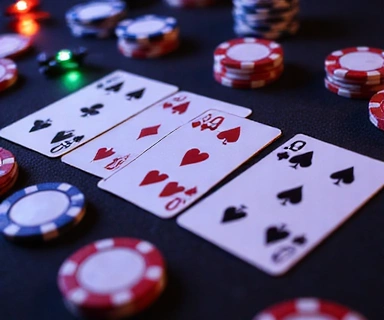 Poker table with royal flush