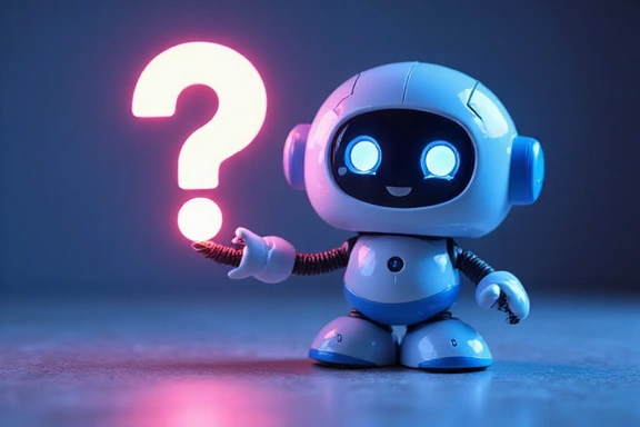 A friendly cartoon robot offering a help icon