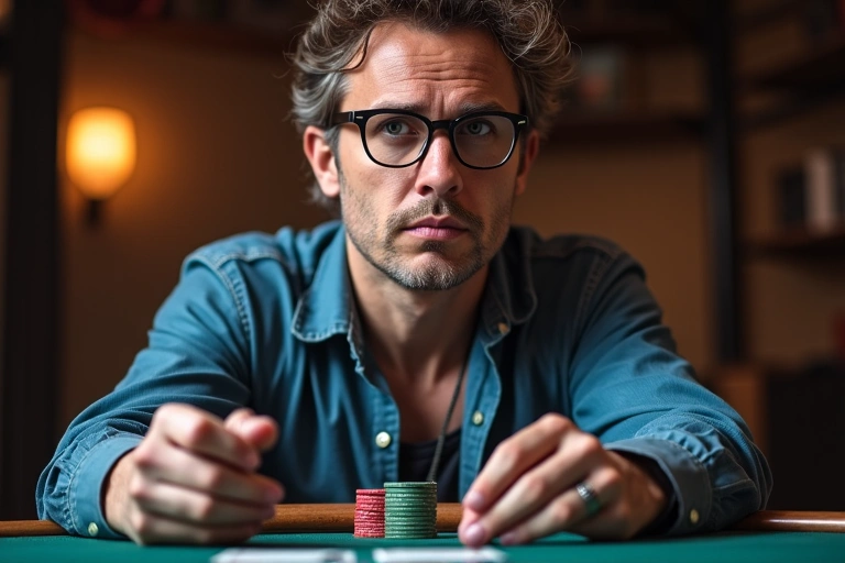 Person contemplating poker strategy