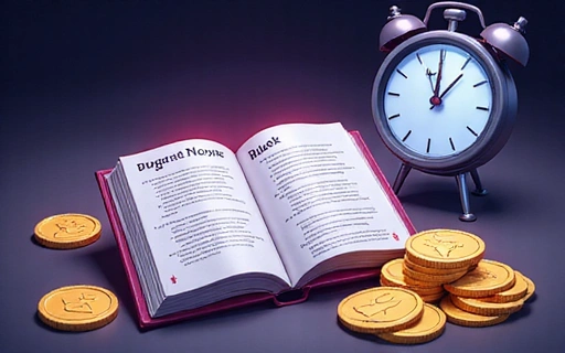 Gaming rules illustration with a rulebook and coins